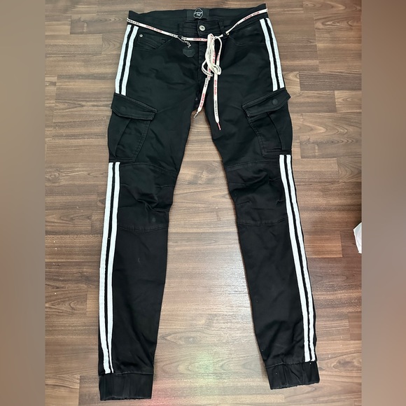 Black Denim Joggers with White Stripes - Picture 1 of 4